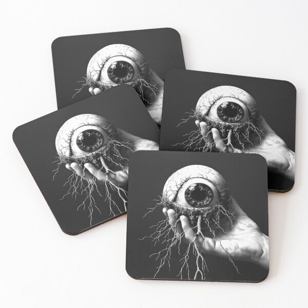 Item preview, Rooted Eyeball in Hand Surreal Creepy Black and White Dark Art Design designed and sold by inkoutninja.