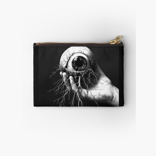 Item preview, Rooted Eyeball in Hand Surreal Creepy Black and White Dark Art Design designed and sold by inkoutninja.