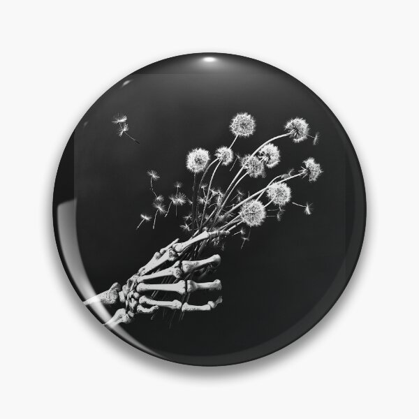 Item preview, Skeleton Hand Holding Dandelions Gothic Botanical Black and White Art designed and sold by inkoutninja.