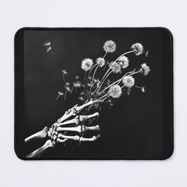 Item preview, Skeleton Hand Holding Dandelions Gothic Botanical Black and White Art designed and sold by inkoutninja.