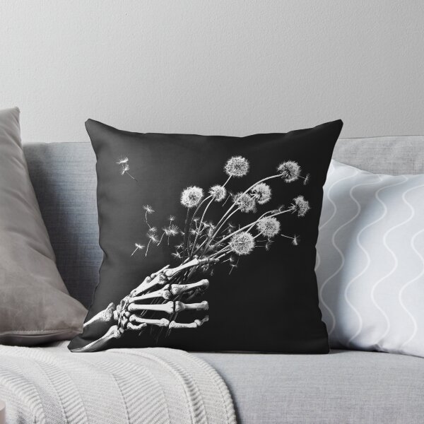 Item preview, Skeleton Hand Holding Dandelions Gothic Botanical Black and White Art designed and sold by inkoutninja.