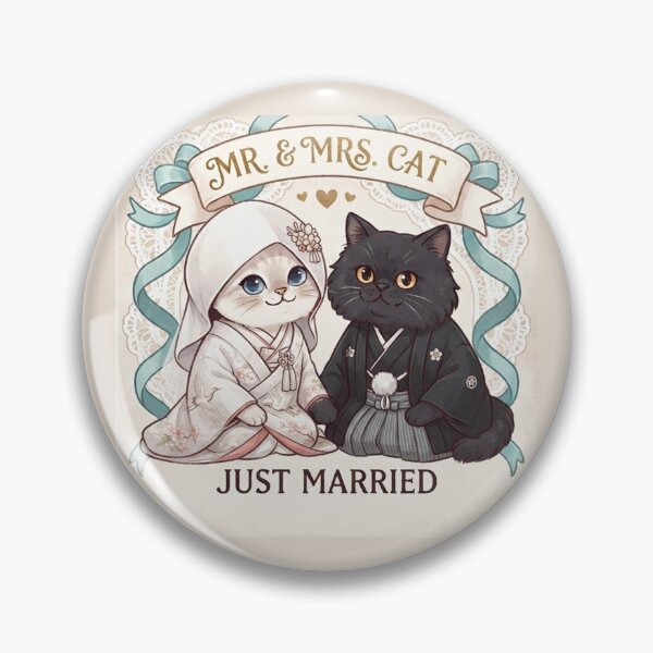 Item preview, Mr & Mrs Cat Just Married Traditional Japanese Kimono Wedding Cute Cats Gift Art Print designed and sold by PetalsPaws.
