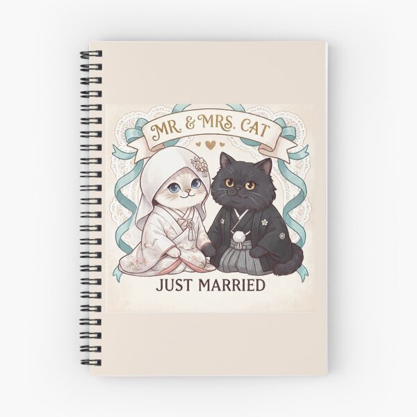 Item preview, Mr & Mrs Cat Just Married Traditional Japanese Kimono Wedding Cute Cats Gift Art Print designed and sold by PetalsPaws.