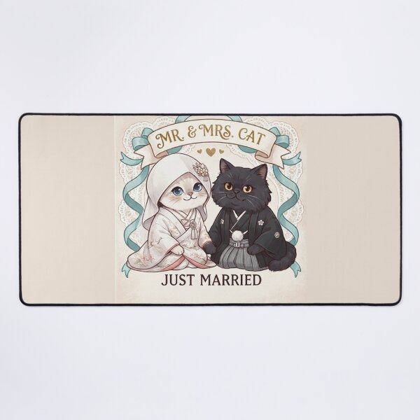 Item preview, Mr & Mrs Cat Just Married Traditional Japanese Kimono Wedding Cute Cats Gift Art Print designed and sold by PetalsPaws.