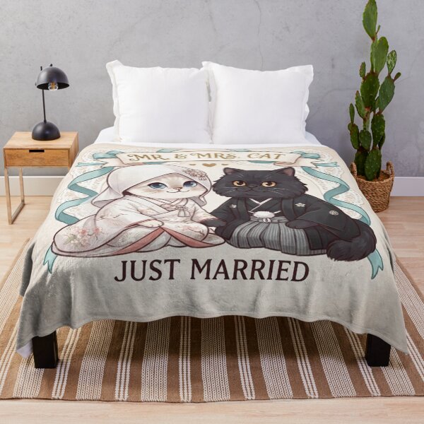 Item preview, Mr & Mrs Cat Just Married Traditional Japanese Kimono Wedding Cute Cats Gift Art Print designed and sold by PetalsPaws.