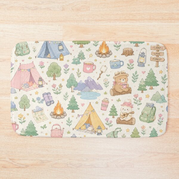 Item preview, Cute Camping Bear & Forest Adventure Pattern designed and sold by Skyrocketz.