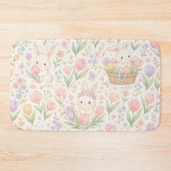 Item preview, Sweet Bunny & Tulip Garden Watercolor Pattern designed and sold by Skyrocketz.