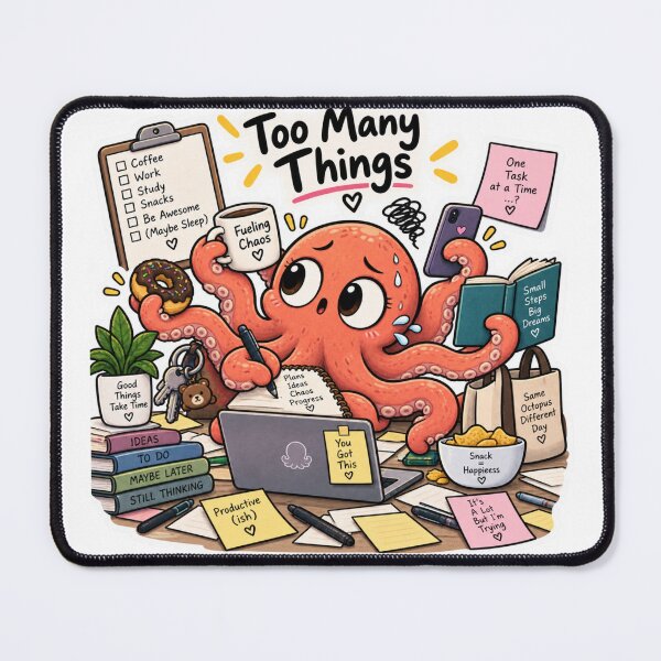 Item preview, Too Many Things Funny Octopus Multitasking Humor designed and sold by Genzfirevibes.