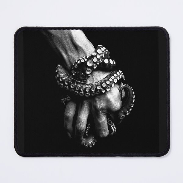 Item preview, Octopus Tentacles Wrapped Around Hand Surreal Black and White Marine Art designed and sold by inkoutninja.