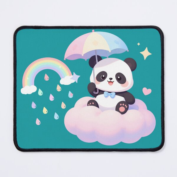 Item preview, baby panda floating on a cloud with rainbow rain and an umbrella  designed and sold by HoneyBlizz.