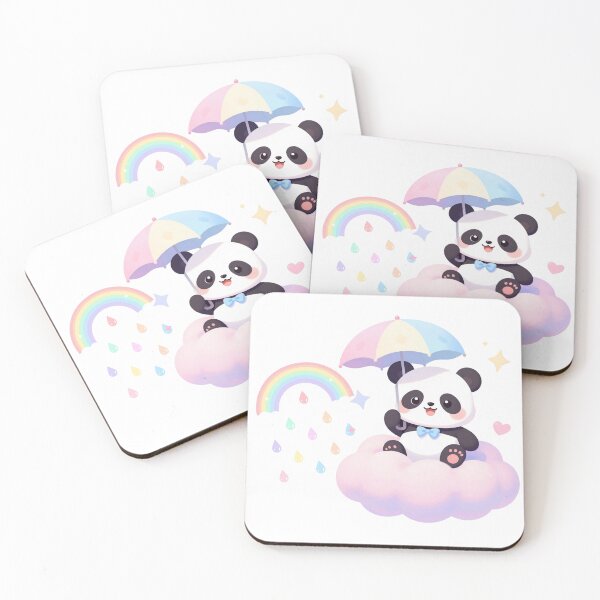Item preview, baby panda floating on a cloud with rainbow rain and an umbrella  designed and sold by HoneyBlizz.
