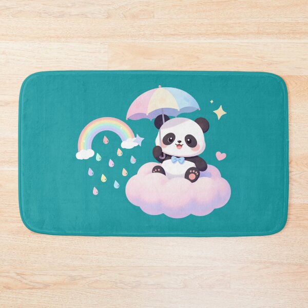 Item preview, baby panda floating on a cloud with rainbow rain and an umbrella  designed and sold by HoneyBlizz.