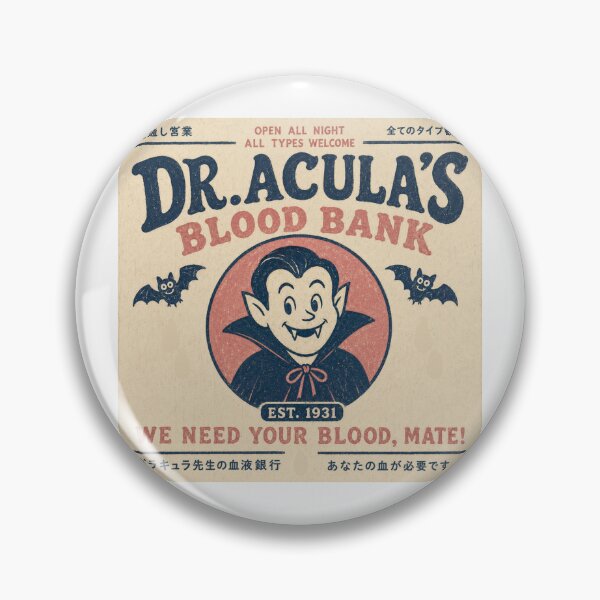 Item preview, Dr Acula's Blood Bank Retro Japanese Vampire Funny Halloween designed and sold by Yellowriversss.