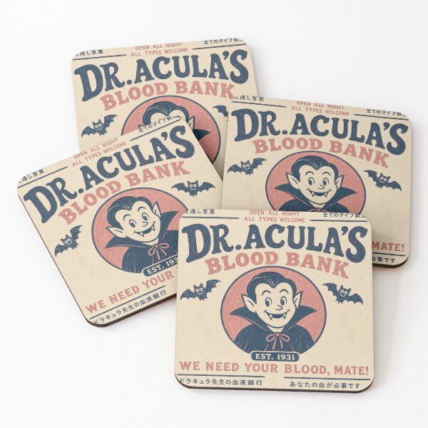 Artikelvorschau, Dr. Aculas Blutbank Retro Japanischer Vampir Lustiges Halloween entworfen und verkauft von Yellowriversss.