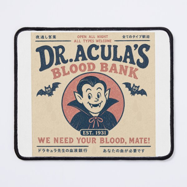 Item preview, Dr Acula's Blood Bank Retro Japanese Vampire Funny Halloween designed and sold by Yellowriversss.