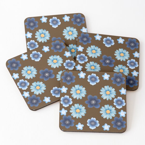 Item preview, blue flowers 70s style retro coffee colour background design designed and sold by CreativeCanvas8.