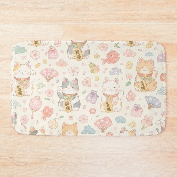 Item preview, Cute Japanese Maneki Neko Lucky Cat Watercolor Pattern designed and sold by Skyrocketz.