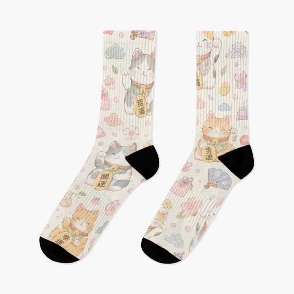 Item preview, Cute Japanese Maneki Neko Lucky Cat Watercolor Pattern designed and sold by Skyrocketz.
