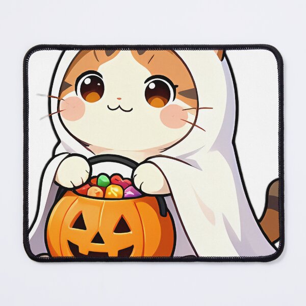 Item preview, Cute Calico Ghost Kitten with Pumpkin Candy Bucket designed and sold by pumsquare.
