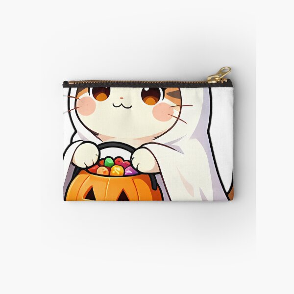 Item preview, Cute Calico Ghost Kitten with Pumpkin Candy Bucket designed and sold by pumsquare.
