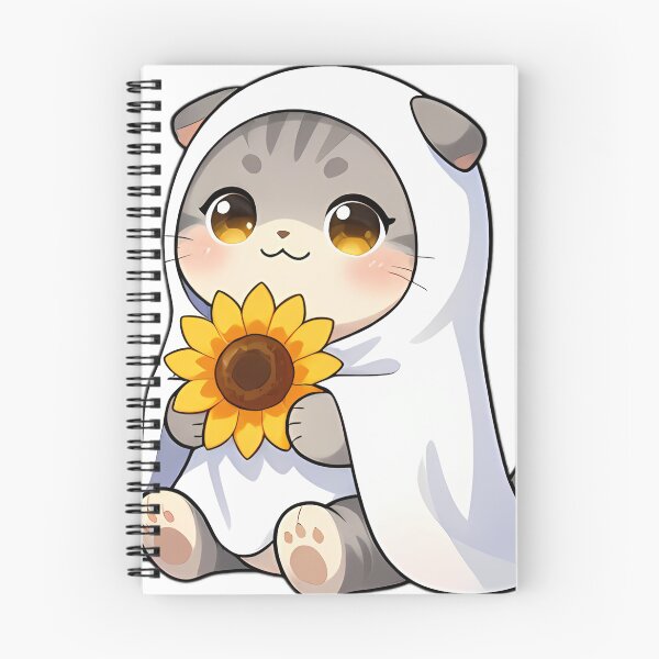 Item preview, Cute Scottish Fold Ghost Kitty with Golden Sunflower designed and sold by pumsquare.