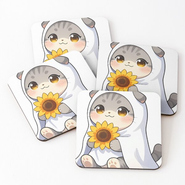 Item preview, Cute Scottish Fold Ghost Kitty with Golden Sunflower designed and sold by pumsquare.