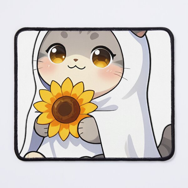Item preview, Cute Scottish Fold Ghost Kitty with Golden Sunflower designed and sold by pumsquare.