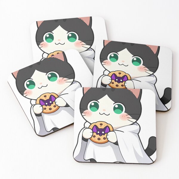 Item preview, Cute Tuxedo Ghost Kitten with Frosted Bat Cookie designed and sold by pumsquare.