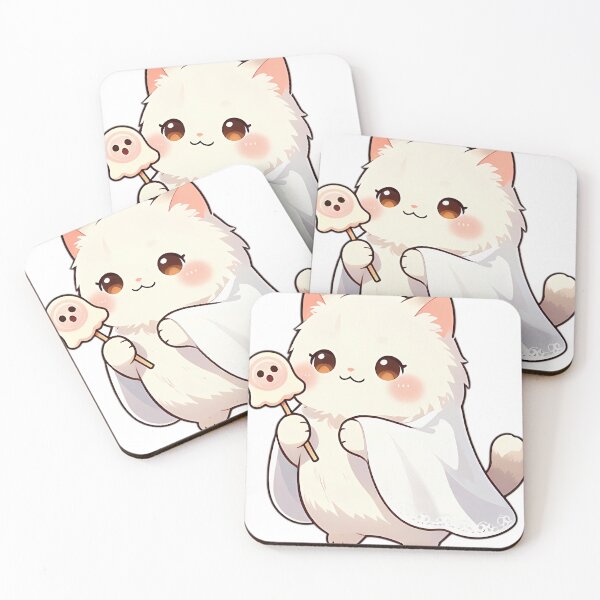 Item preview, Cute Fluffy White Persian Ghost Kitty with Pink Lollipop designed and sold by pumsquare.