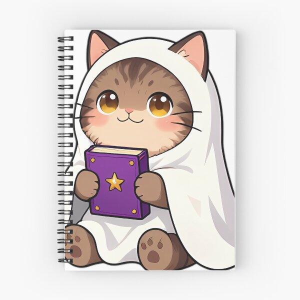 Item preview, Cute Maine Coon Ghost Kitten with Purple Spellbook designed and sold by pumsquare.