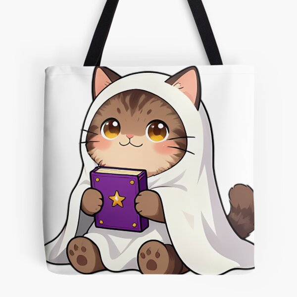 Item preview, Cute Maine Coon Ghost Kitten with Purple Spellbook designed and sold by pumsquare.