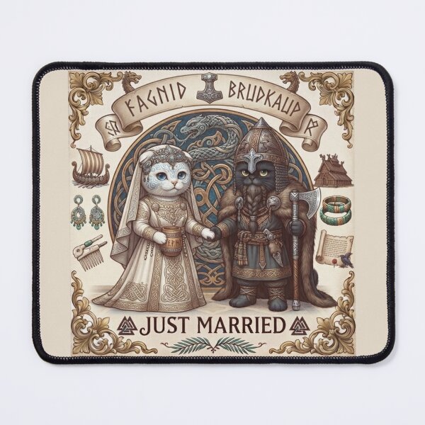 Item preview, Viking Cats Wedding "Fagnid Brudkaup" Just Married Norse Myth Design designed and sold by PetalsPaws.