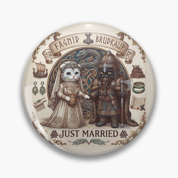 Item preview, Viking Cats Wedding "Fagnid Brudkaup" Just Married Norse Myth Design designed and sold by PetalsPaws.