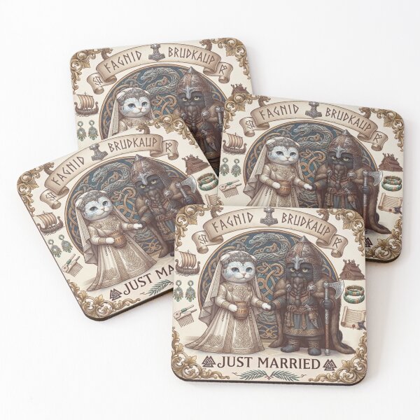 Item preview, Viking Cats Wedding "Fagnid Brudkaup" Just Married Norse Myth Design designed and sold by PetalsPaws.