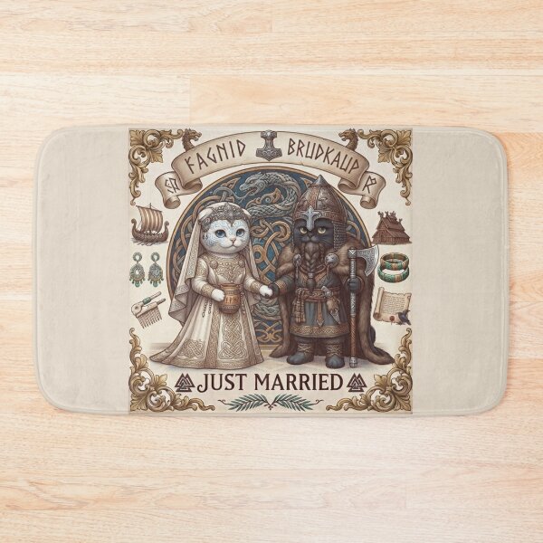 Item preview, Viking Cats Wedding "Fagnid Brudkaup" Just Married Norse Myth Design designed and sold by PetalsPaws.