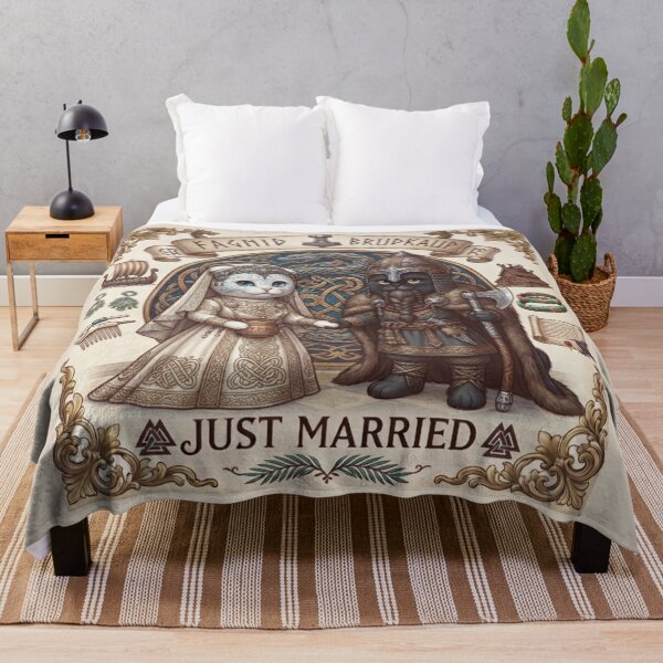 Item preview, Viking Cats Wedding "Fagnid Brudkaup" Just Married Norse Myth Design designed and sold by PetalsPaws.