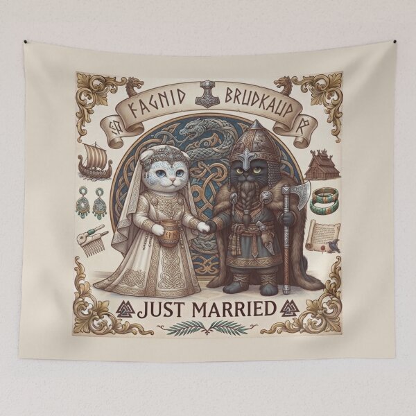Item preview, Viking Cats Wedding "Fagnid Brudkaup" Just Married Norse Myth Design designed and sold by PetalsPaws.