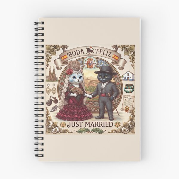 Item preview, Spanish Cats Wedding "Boda Feliz" Just Married Vintage Retro Design designed and sold by PetalsPaws.