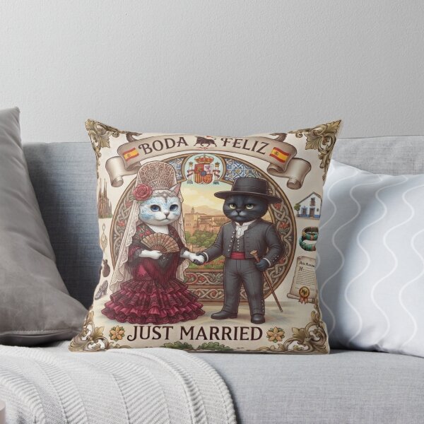 Item preview, Spanish Cats Wedding "Boda Feliz" Just Married Vintage Retro Design designed and sold by PetalsPaws.