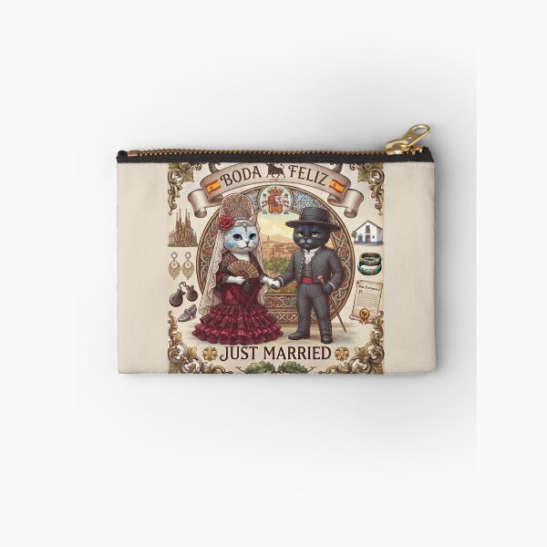 Item preview, Spanish Cats Wedding "Boda Feliz" Just Married Vintage Retro Design designed and sold by PetalsPaws.