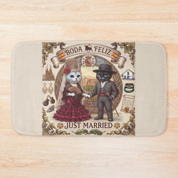 Item preview, Spanish Cats Wedding "Boda Feliz" Just Married Vintage Retro Design designed and sold by PetalsPaws.