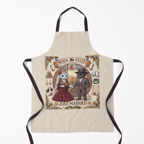 Item preview, Spanish Cats Wedding "Boda Feliz" Just Married Vintage Retro Design designed and sold by PetalsPaws.