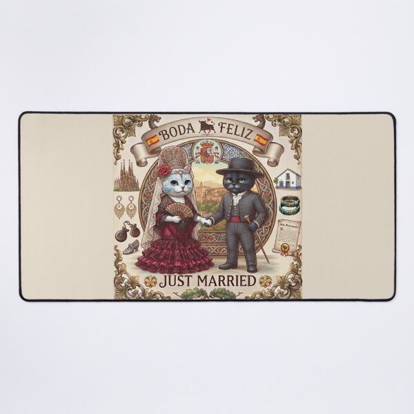 Item preview, Spanish Cats Wedding "Boda Feliz" Just Married Vintage Retro Design designed and sold by PetalsPaws.