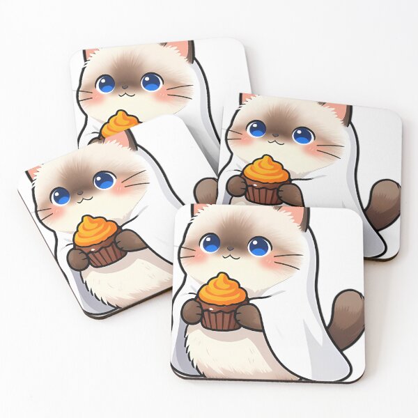 Item preview, Cute Ragdoll Ghost Kitten with Pumpkin Cupcake designed and sold by pumsquare.