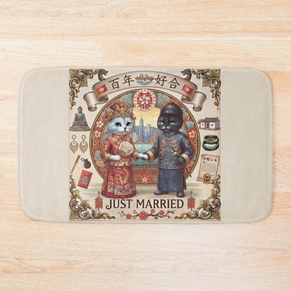 Item preview, Hong Kong Traditional Chinese Wedding Cats Just Married Bai Nian Hao He Gift Art Print designed and sold by PetalsPaws.