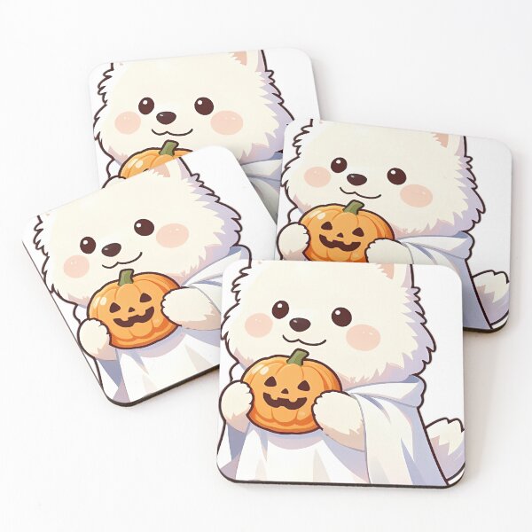Item preview, Cute Samoyed Puppy Ghost with Iced Pumpkin Cookie designed and sold by pumsquare.