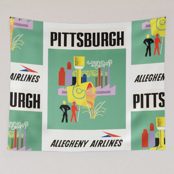 Item preview, Vintage Travel Poster | Allegheny Airlines Pittsburgh | Mid-Century Modern Art | Industrial Heritage & Air Travel Decor designed and sold by artofuniverse.