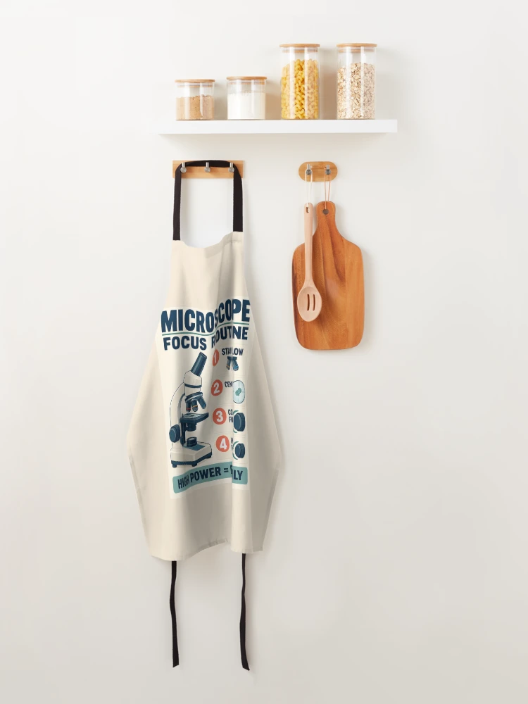 Thumbnail 4 of 6, Apron, Microscope Focus Routine Poster – Biology Lab & Science Classroom Guide designed and sold by astersgraphics.