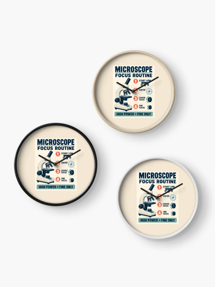 Thumbnail 3 of 4, Clock, Microscope Focus Routine Poster – Biology Lab & Science Classroom Guide designed and sold by astersgraphics.