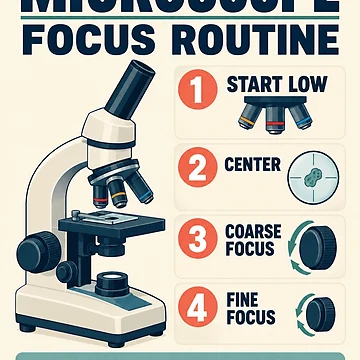 Artwork thumbnail, Microscope Focus Routine Poster – Biology Lab & Science Classroom Guide by astersgraphics
